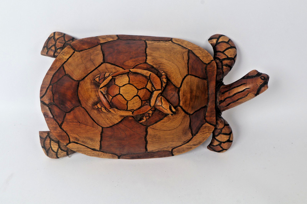 Vintage Large Hand Carved Solid Wood Turtle