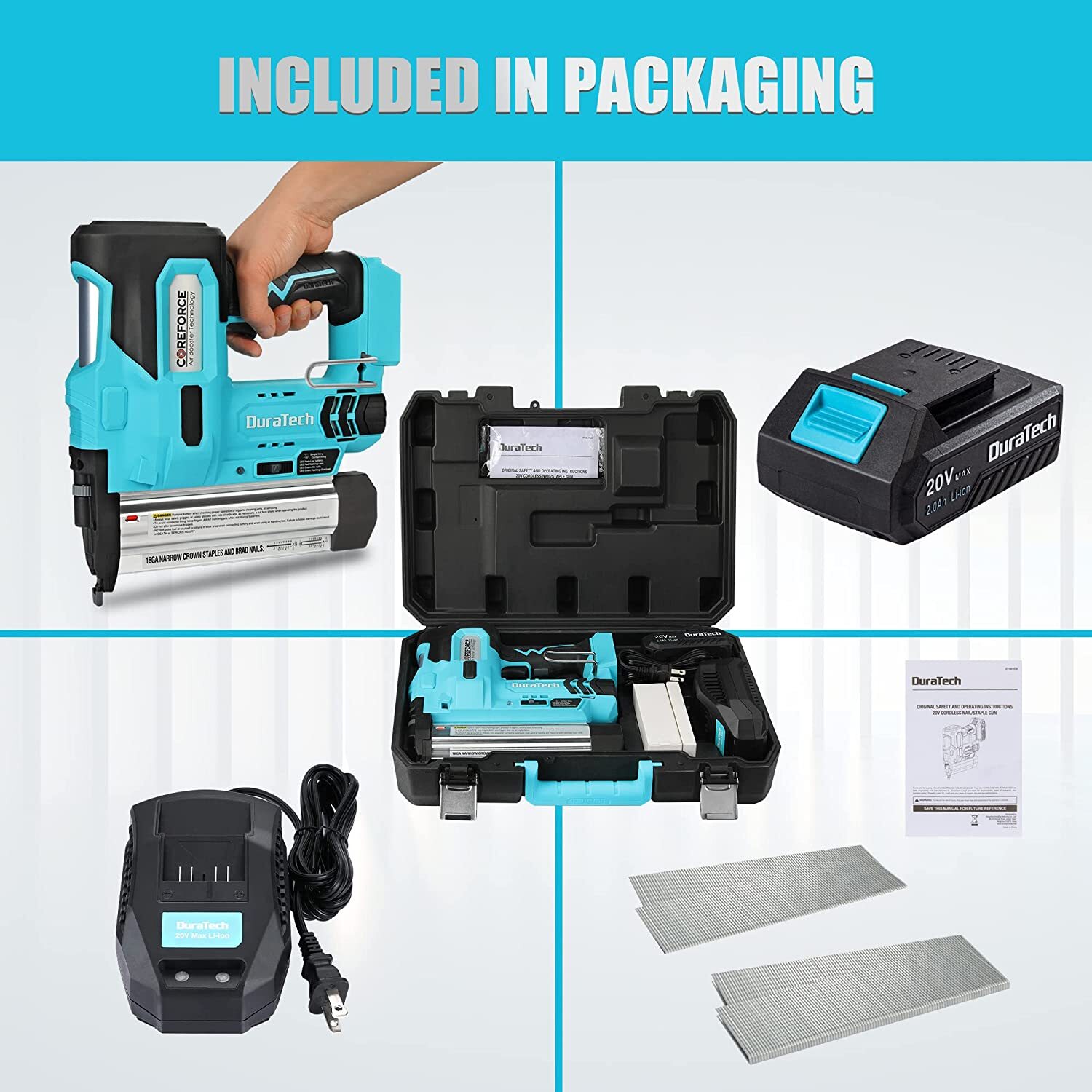 2-IN-1 Cordless Brad Nailer 18 GA Nail/Staple Gun with 1000PCS Staples NEW