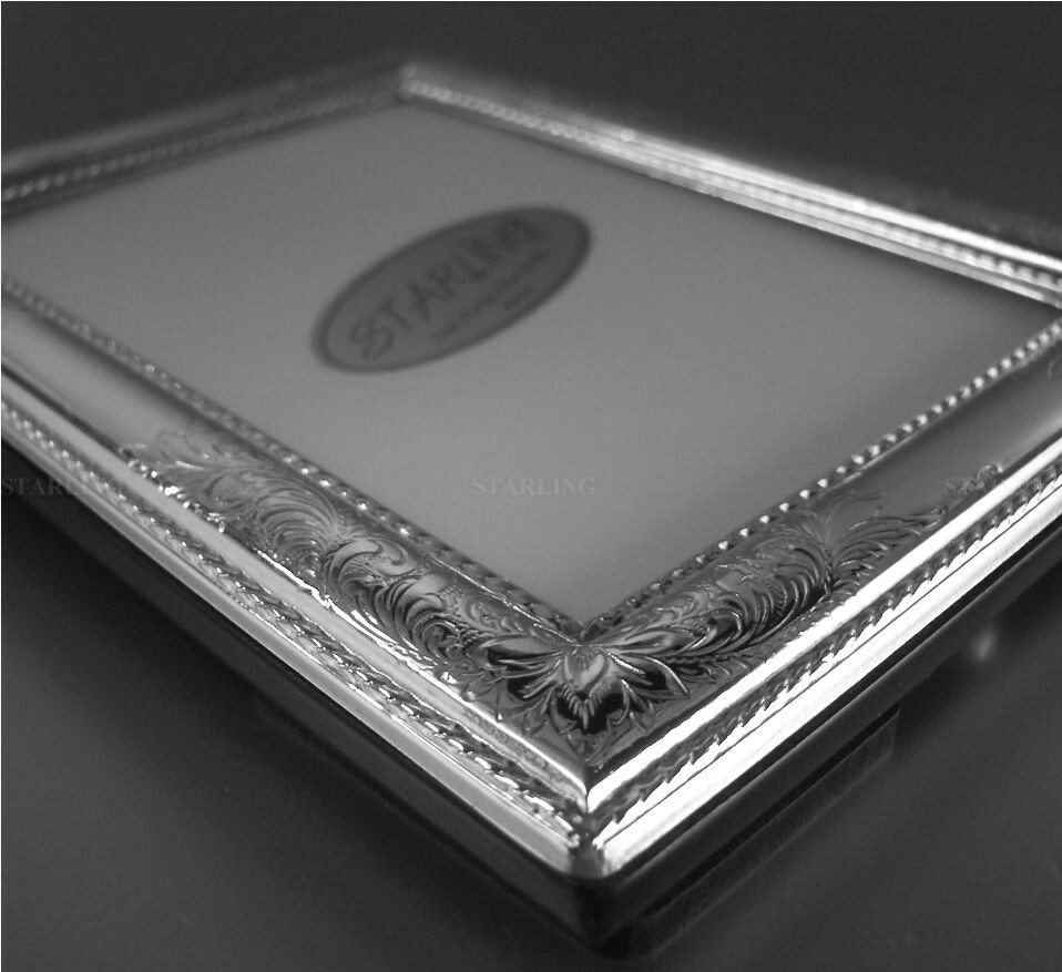 Florentine Guilloche Photo Frame Silver Frame Solid 925 Sterling Silver (V2)