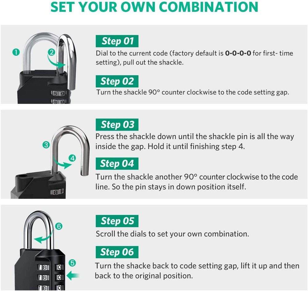 Combo Lock for Lockers, 4 Digit Combination Padlock, 2 Pack Pad Locks with Code