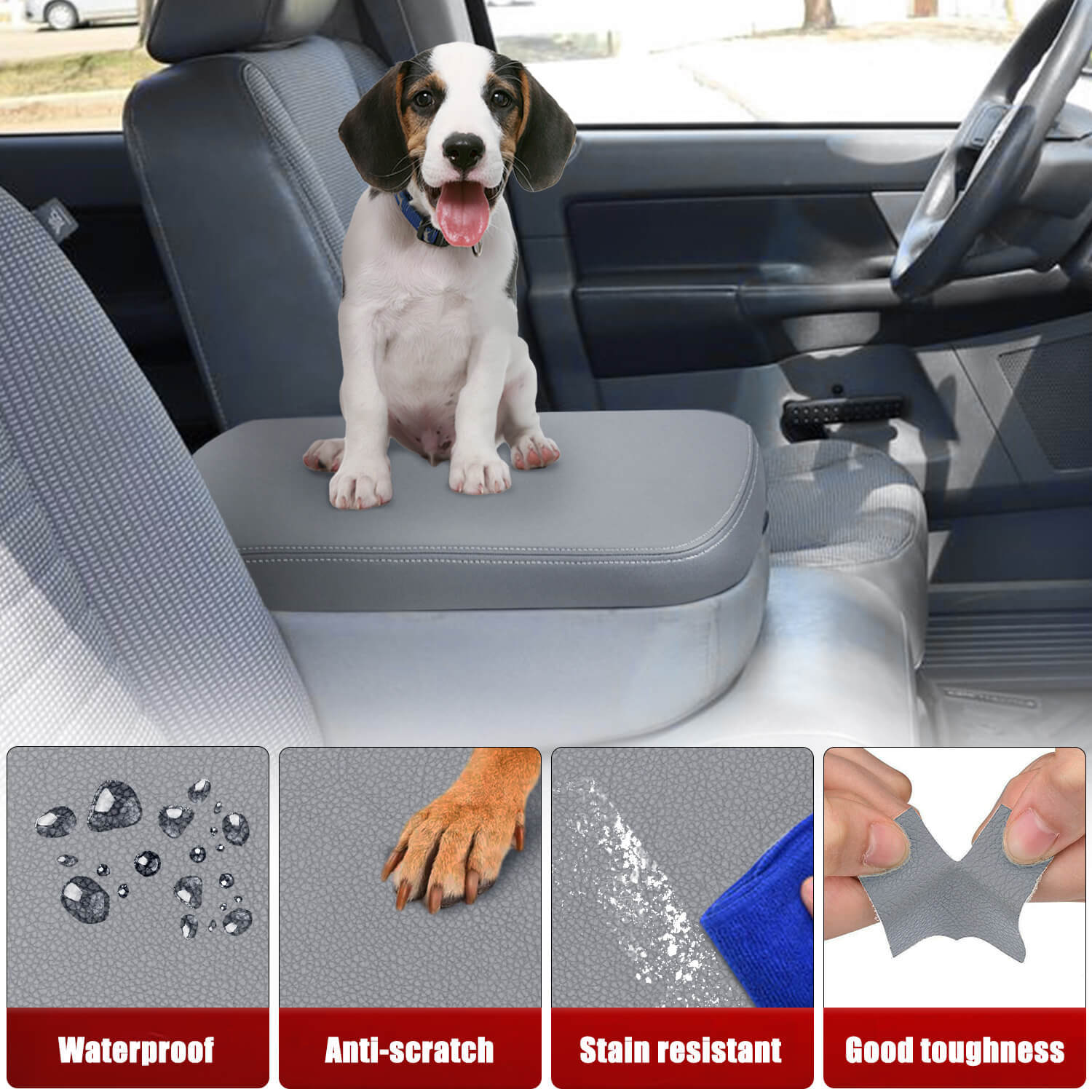 Fits 2002-2008 Dodge Ram 1500 2500 3500 Console Lid Armrest Cover Leather Gray