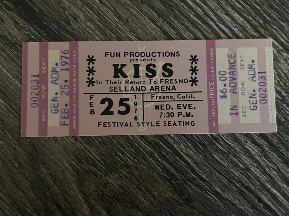 KISS Full Ticket Stub Comp Alive Feb25 1976 Fresno CANCELLED Vintage Kiss Aucoin