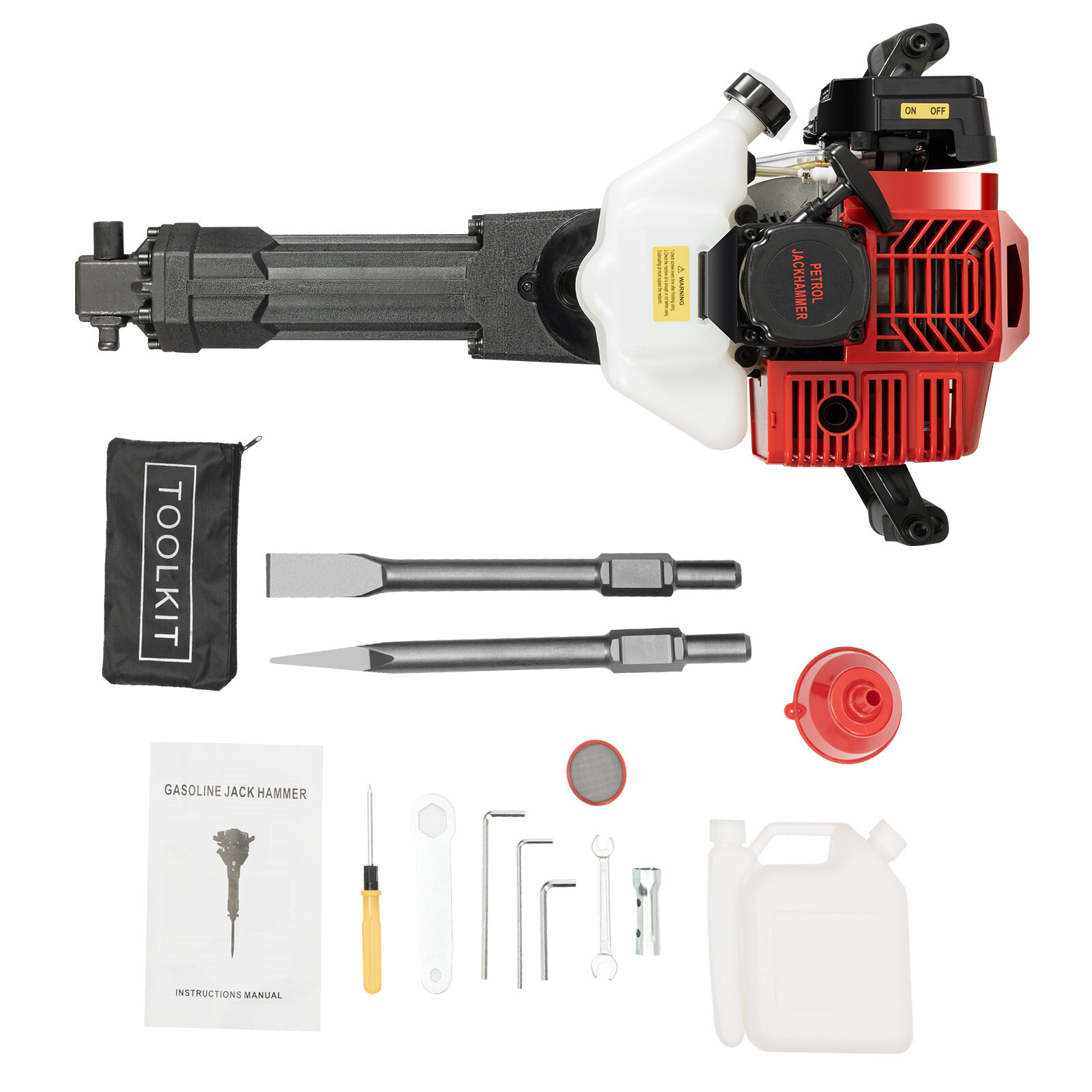 52cc Demolition Jack Hammer Concrete Breaker Drill w/ 2 Chisel Gas-Powered US