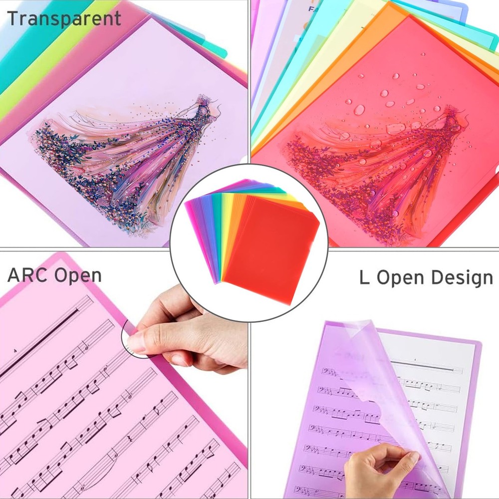 Sooez 15 Pack Clear Document Folder, Plastic Sleeves 15 Pack, Multicolored