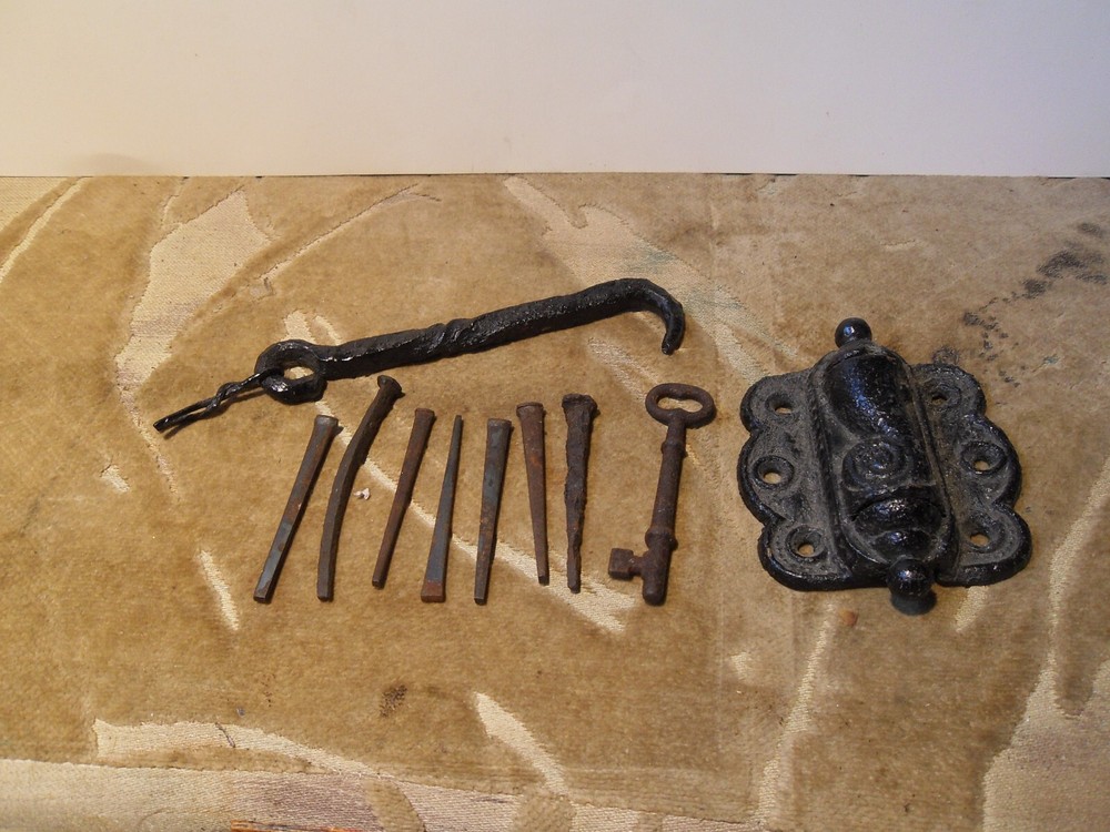 OLD Door Hinge Spring Loaded Self Closing Some Nails & A Key FOR PARTS