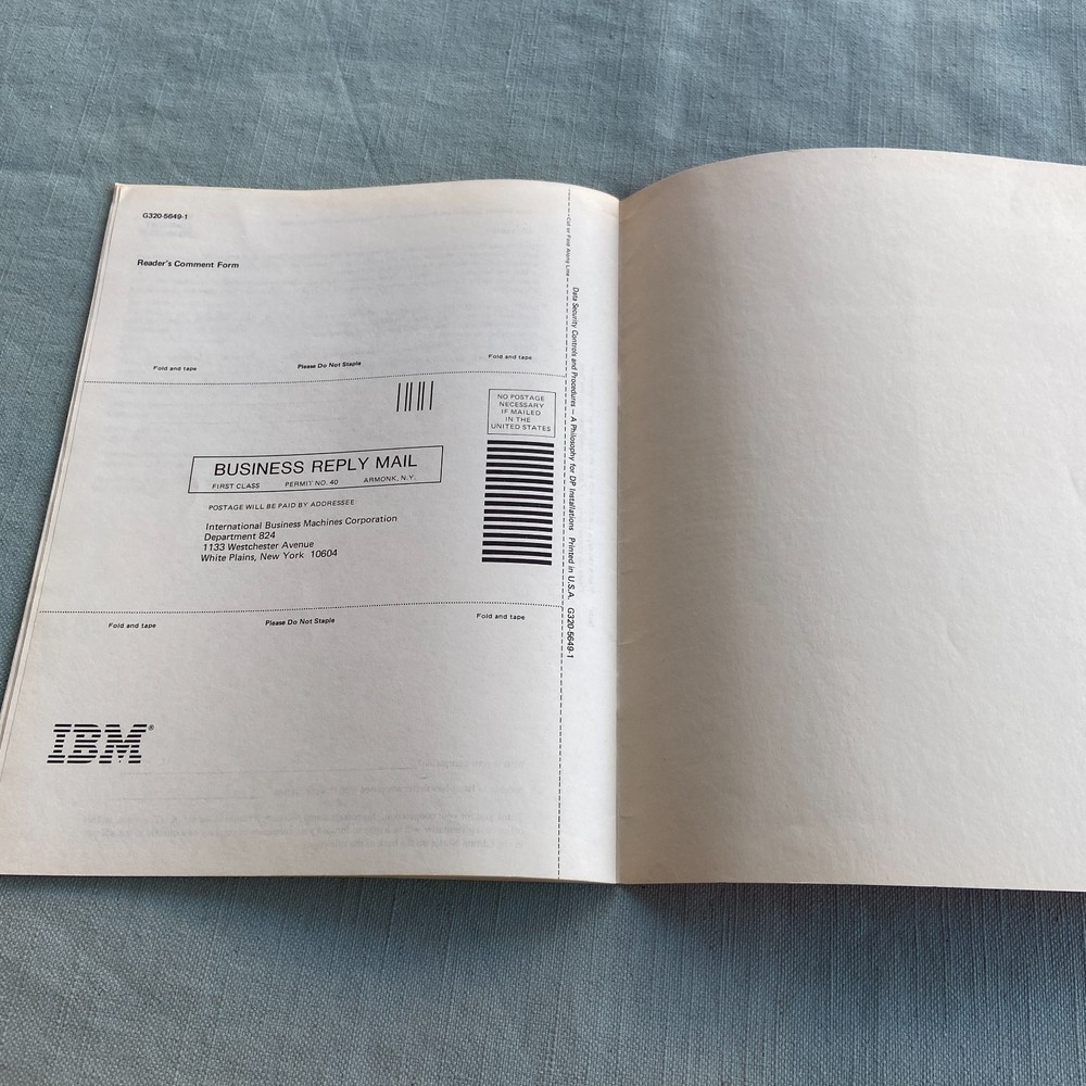 Vintage IBM Data Security Controls Procedures DP Installations 1977 2nd Ed. PC