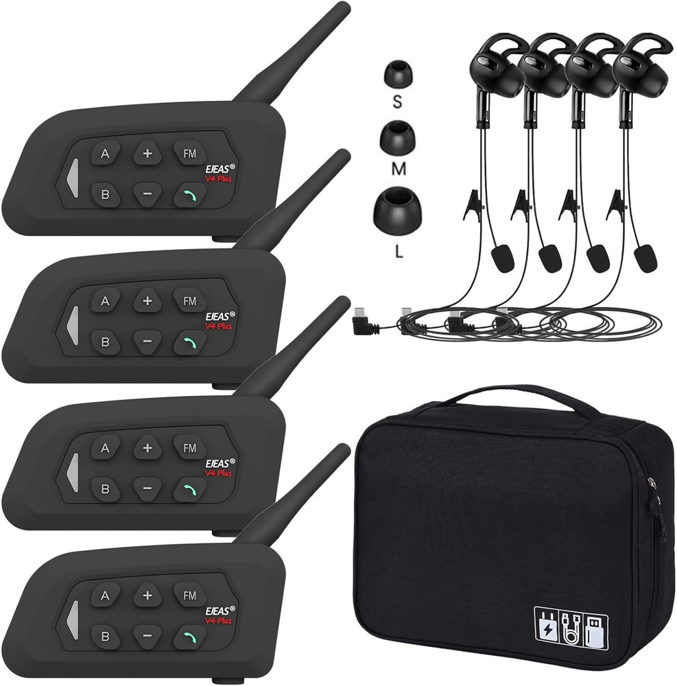 4pcs Full Duplex Football Referee Bluetooth Headset Intercom Talk At Same Time