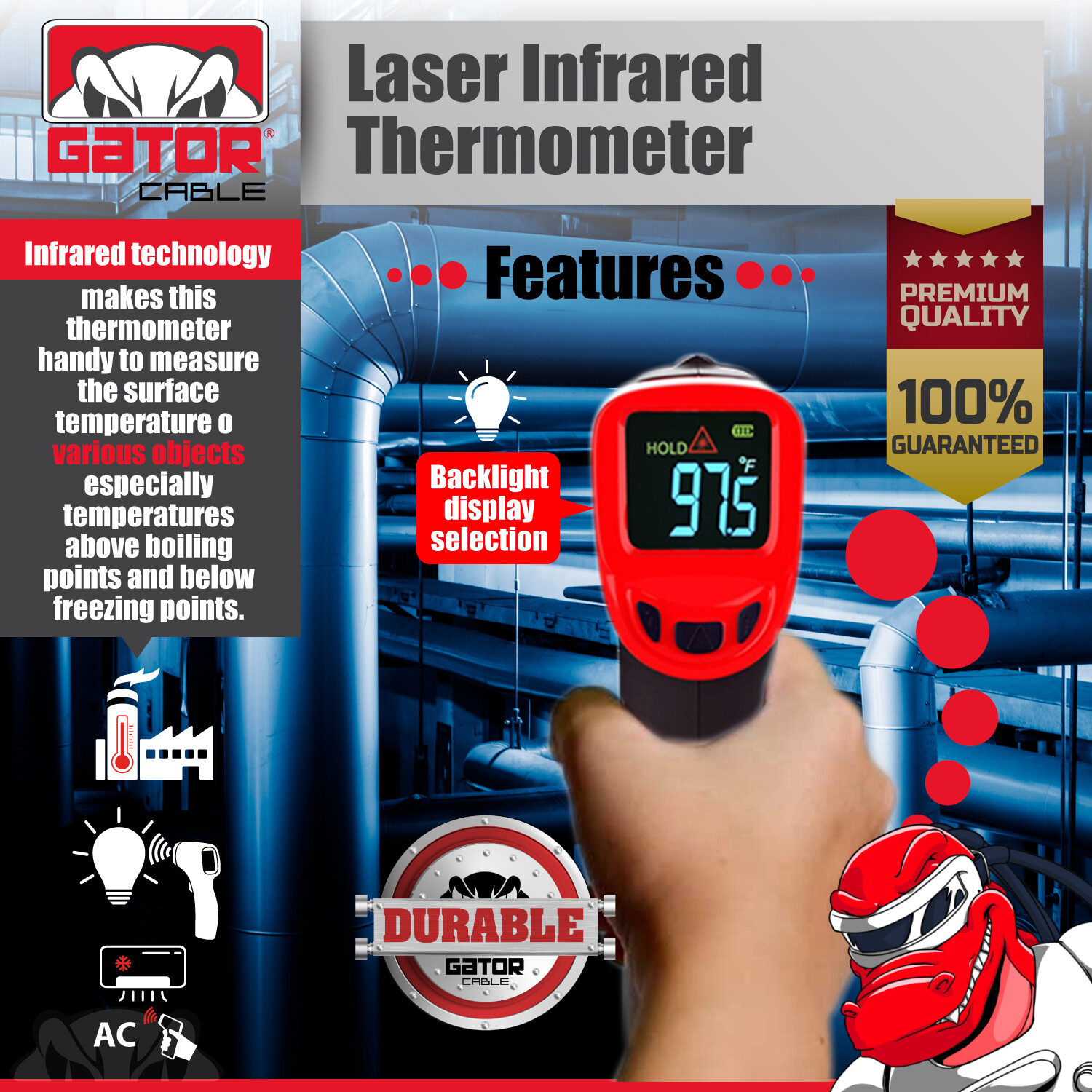 Infrared Laser Thermometer Gun No-Contact Digital Temperature Measurement Tester