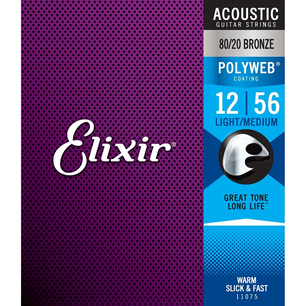 Elixir 11075 Polyweb 80/20 Bronze Light-Medium Acoustic Strings (12-56)