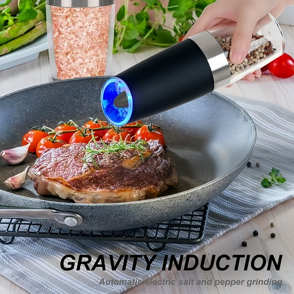 2 Pack Gravity Electric Salt and Pepper Grinder Mill Shaker Adjustable Automatic