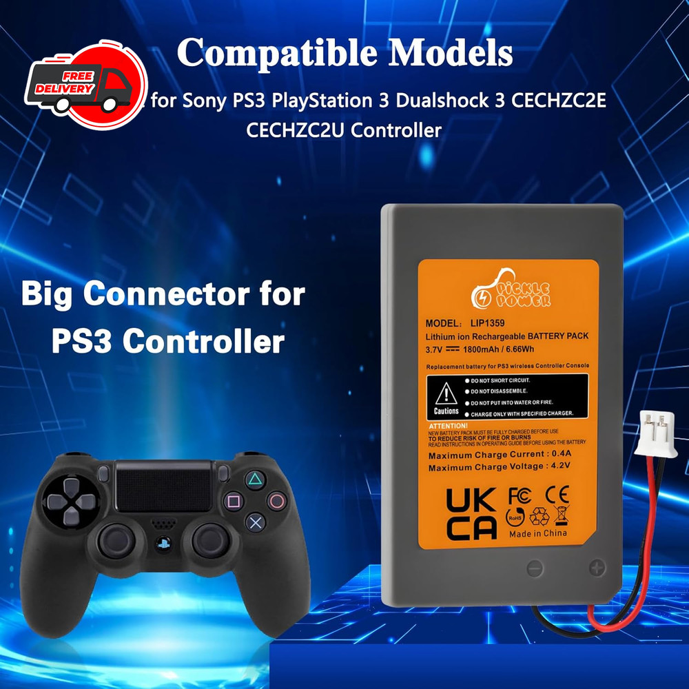 PS3 Controller Battery Replacement, 2 Pack LIP1359 Battery for Sony Playstati...