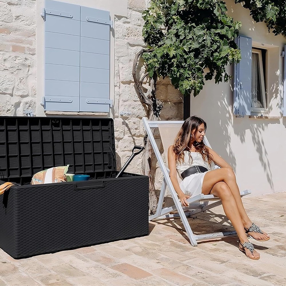 Large 90 Gallon Plastic Outdoor Storage Backyard Deck Box with Lockable Lid