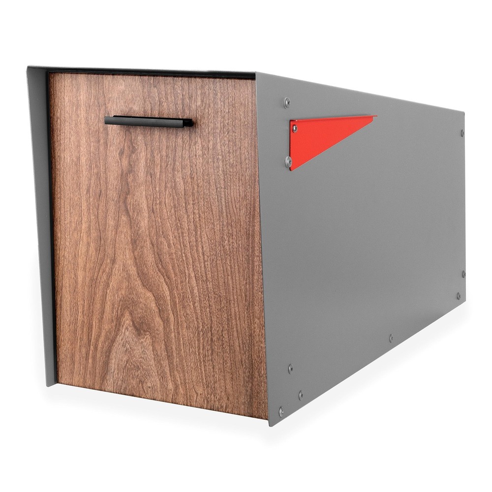 Modern Mailbox with Angle Design Post Mount - Metal Mailbox for Outside - Gray