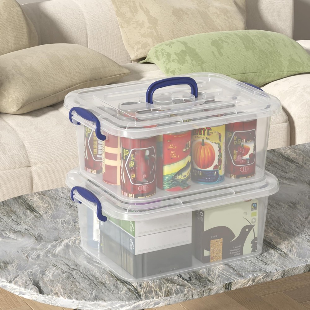 Xeabia 8 Quart Plastic Latching Boxes with Handles, 8 Quart, Transparent