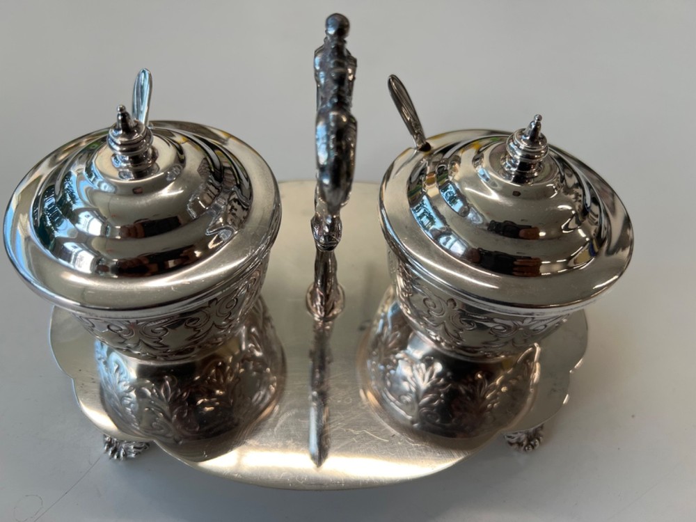 Vintage Silver Plated Condiment Jam Caddy Set