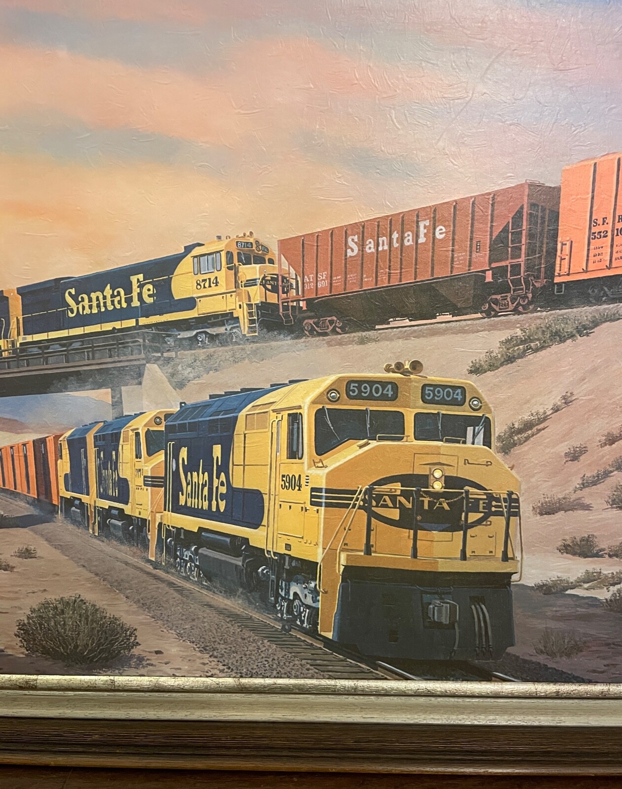 LARGE VINTAGE COMMERCIAL SANTA FE TRAINS SHIPPING OFFICE FOGG PRINT 23'" BY 35"