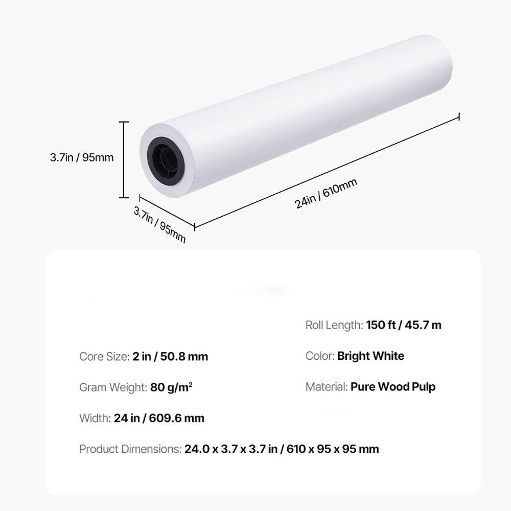 2Rolls 24"x150' Wide Format Paper Plotter Paper CAD Bond For Inkjet Printer