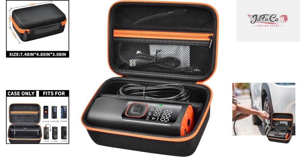 Compact & Durable Tire Inflator Case with Adjustable Divider for Accessories