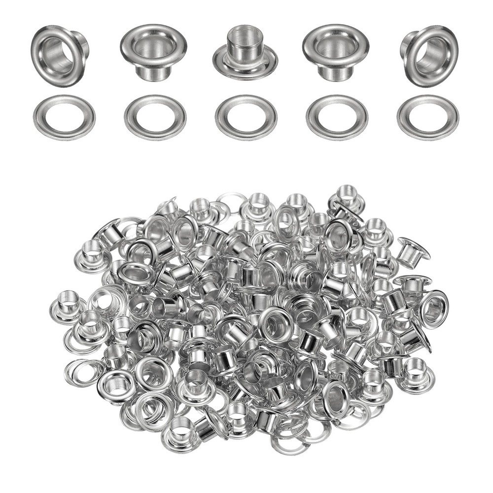 100Set Grommets Eyelets Kit 4.5mm Brass Eyelets with Washers, Silver