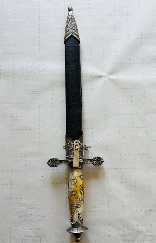 16” Medieval Dagger Skull Skeleton Handle And Sheath With Chain