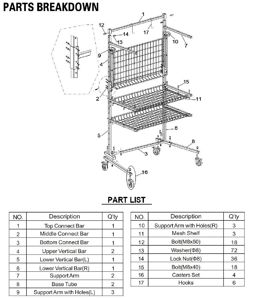 Automotive Parts Management Storage Cart - B Series - Shelves Workshop Trolley