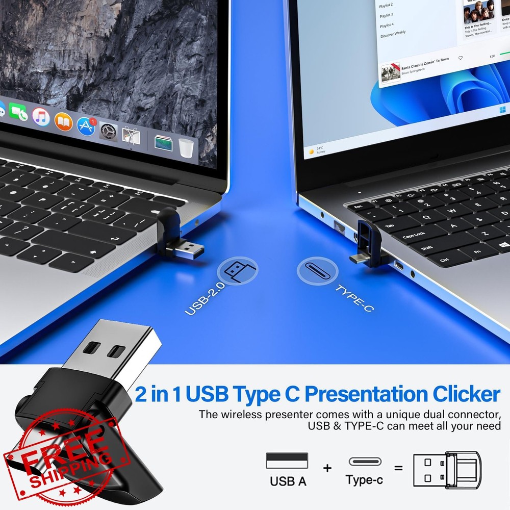 2-in-1 USB C Presentation Clicker Wireless PowerPoint Remote Slide Advancer