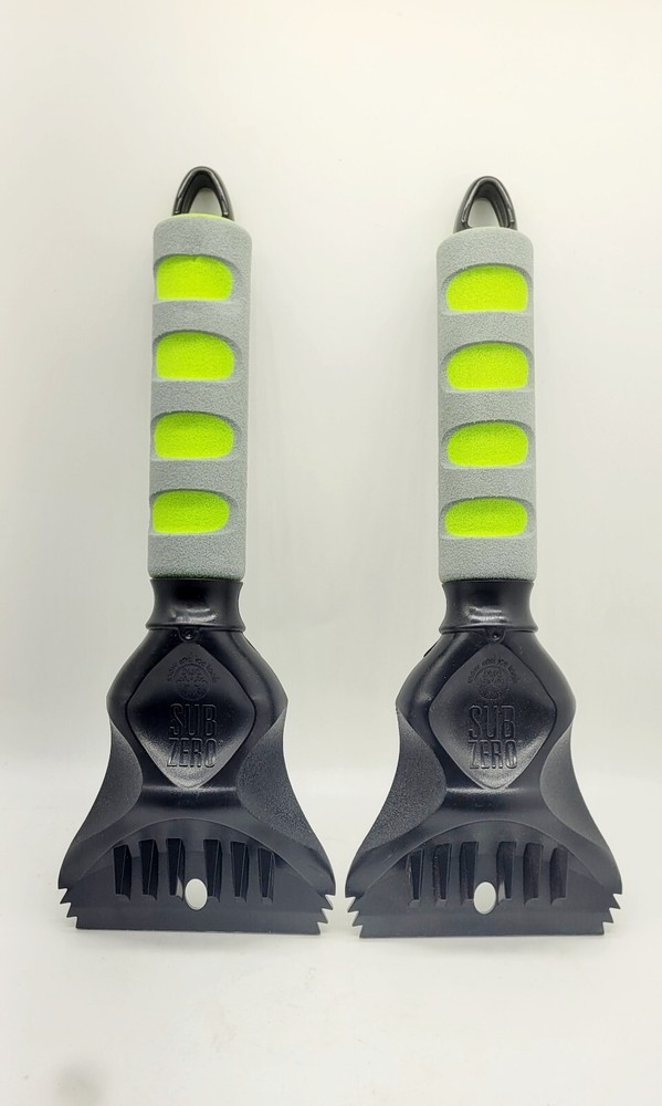 2 Pc Subzero Avalanche Window 11" Ice Scraper Comfort Grip Green