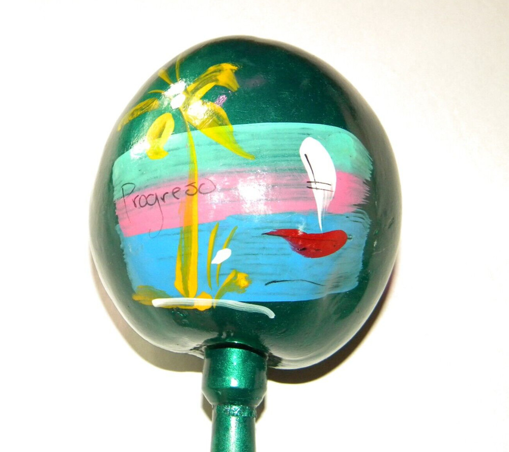 Vintage Progreso Mexican Maracas Hand Painted Gourd