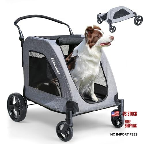 XL Extra Large Dog Stroller - Adjustable Handles,Lightweight Folding Pet Gray