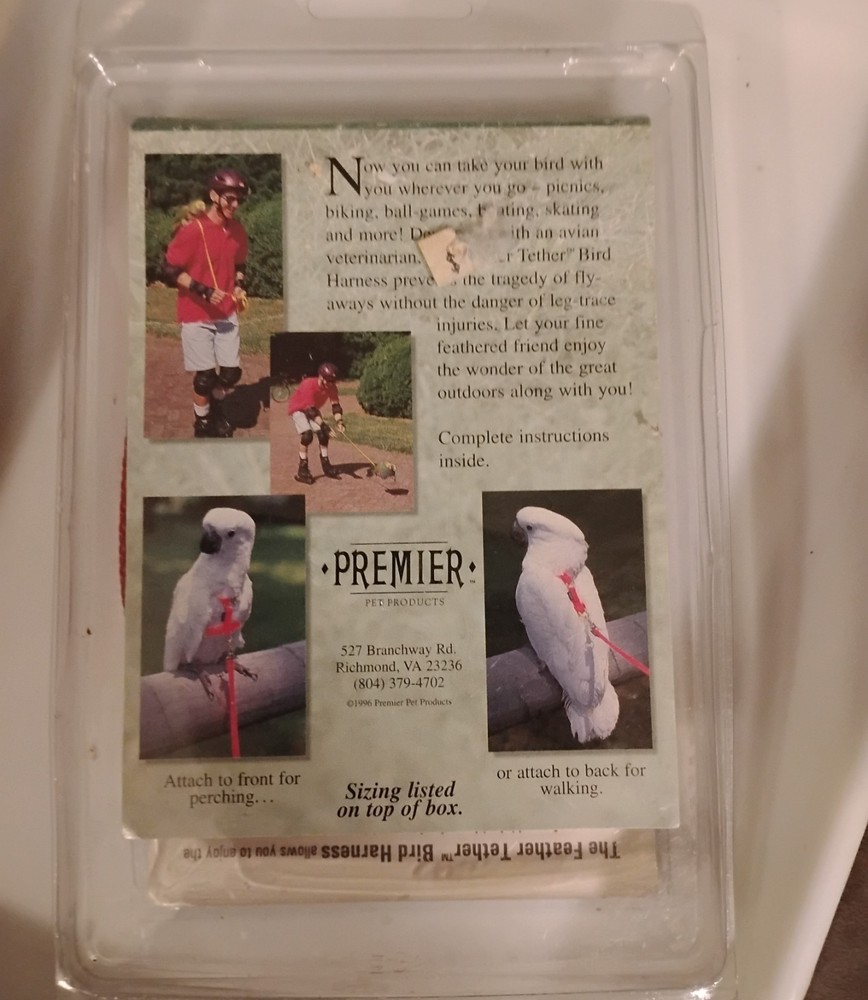 Premier Feather Tether Bird Harness & Leash Royal Blue Size Small. - Circa 1999
