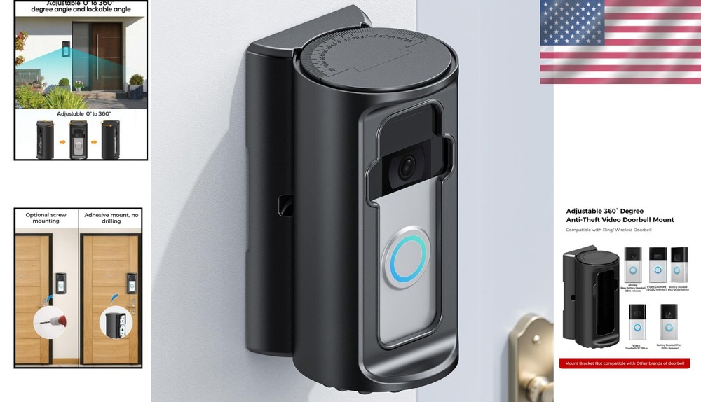 Sleek Weatherproof 360° Adjustable Doorbell Mount - Compatible with Ring Models