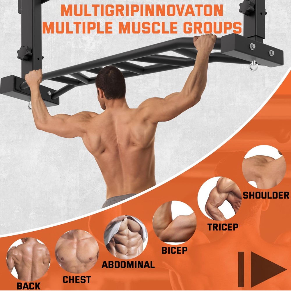 48" Joist Mounted Pull Up Bar, 600LBS Heavy Duty Multi Grip Ceiling Mount Chi...