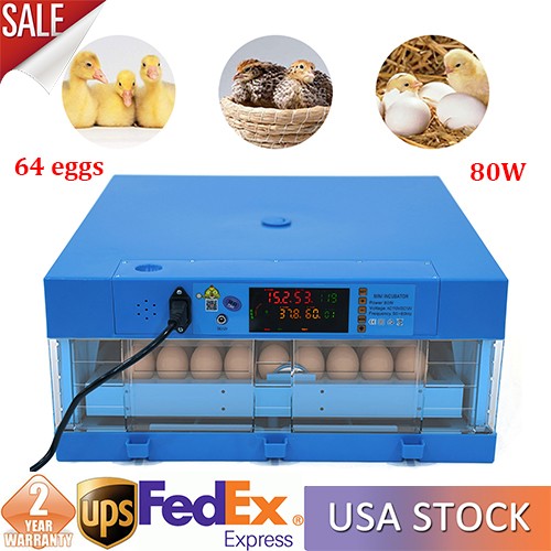 64 Eggs Incubator Automatic Digital Chicken Egg Hatcher Temperature Control