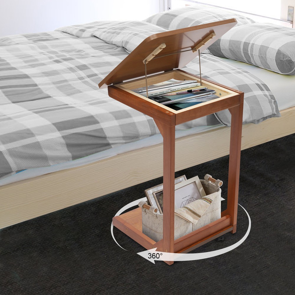 C-shaped Table Couch Table Sofa Bed Side Table W/ Wheels 40*40*63cm 0-40° Angle