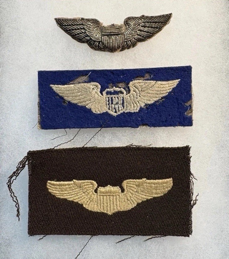 3 Vintage USAAF / 8th AAF Pilot Wings ~ Bullion & Wool British Made / OD US made