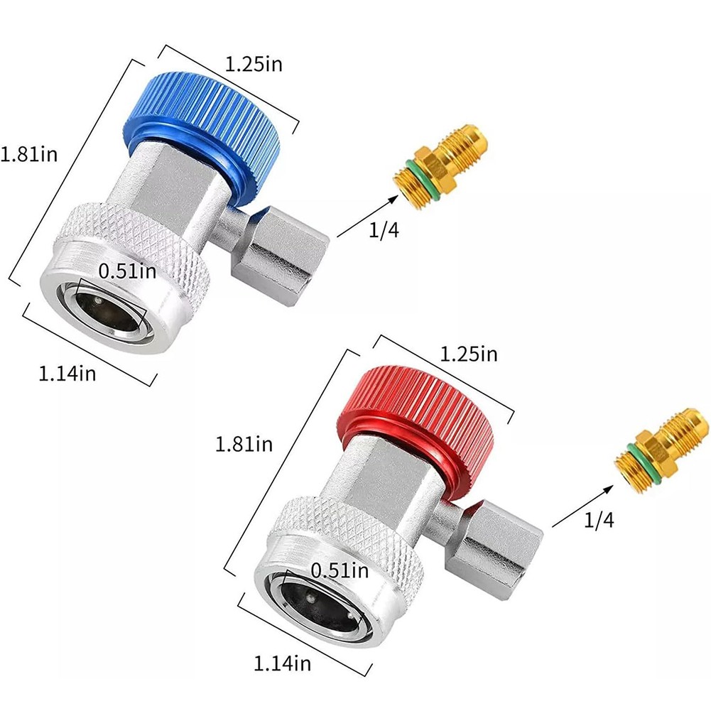 R134A AC Service Coupler Set, Red Blue High Low Side Adapter 1/4" Flare
