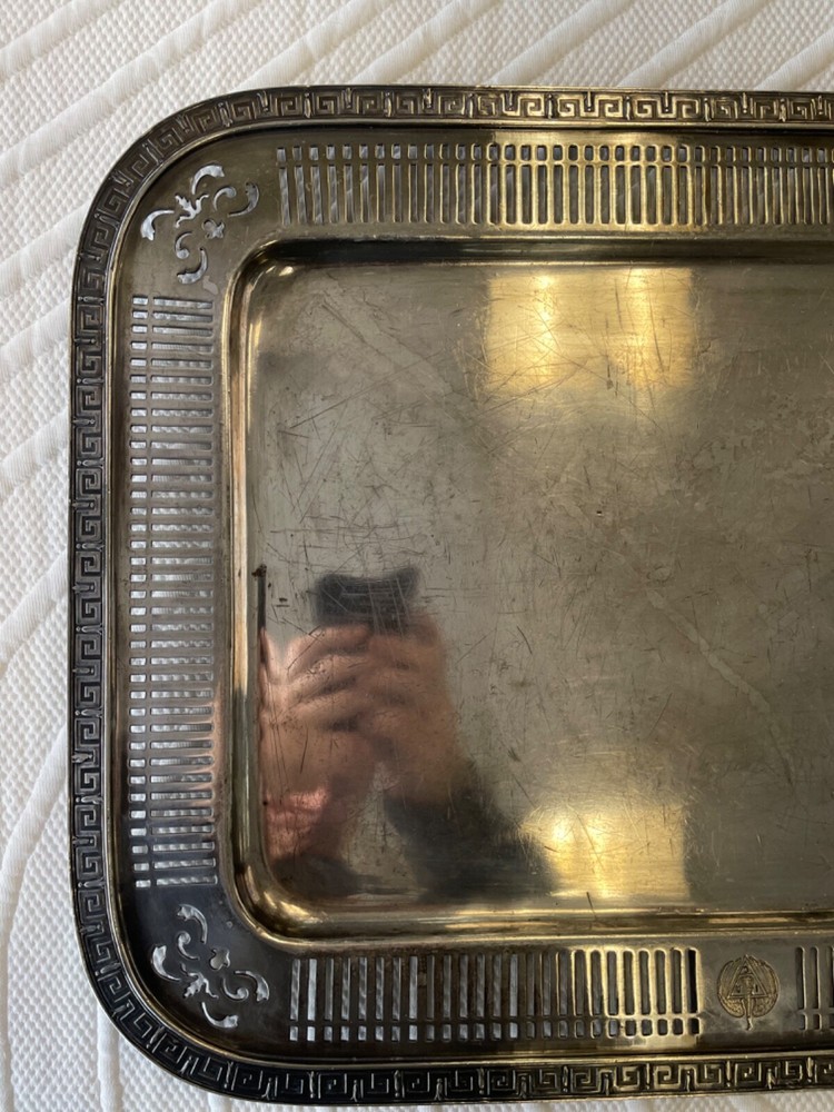 ANTIQUE HOTEL SILVER SOLDERED SERVING TRAY