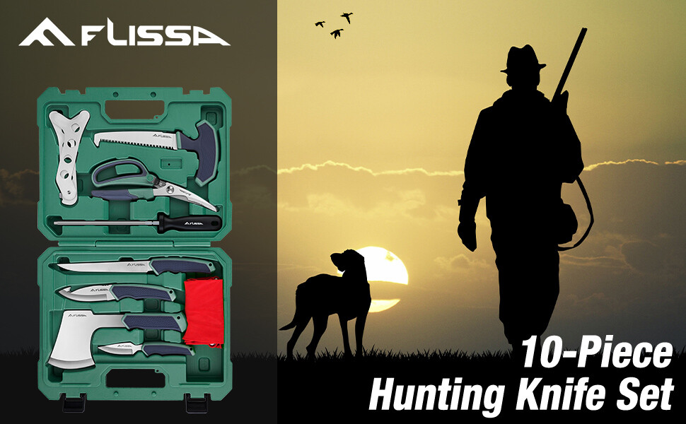 Flissa Hunting Field Dressing Kit 10Pcs Hunting Knife Butcher Game Processing