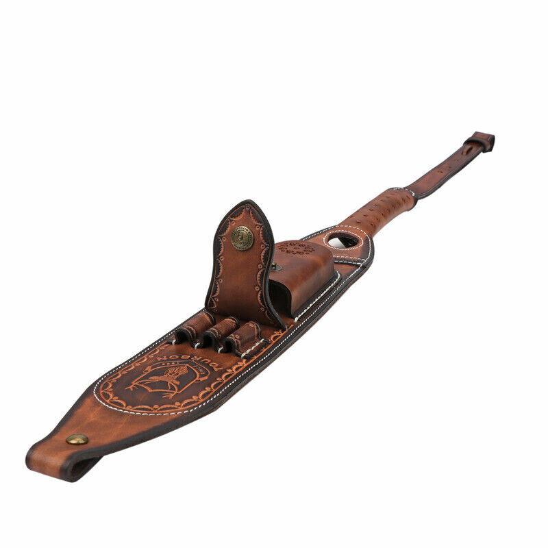 Tourbon Retro Leather Rifle Sling Gun Ammo Carrying Strap w/Knife Sheath Pocket