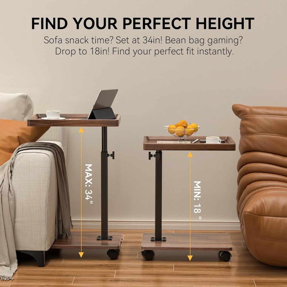 C Table End Table Adjustable Height 360°Swivel TV Tray Table C Shaped Side Table