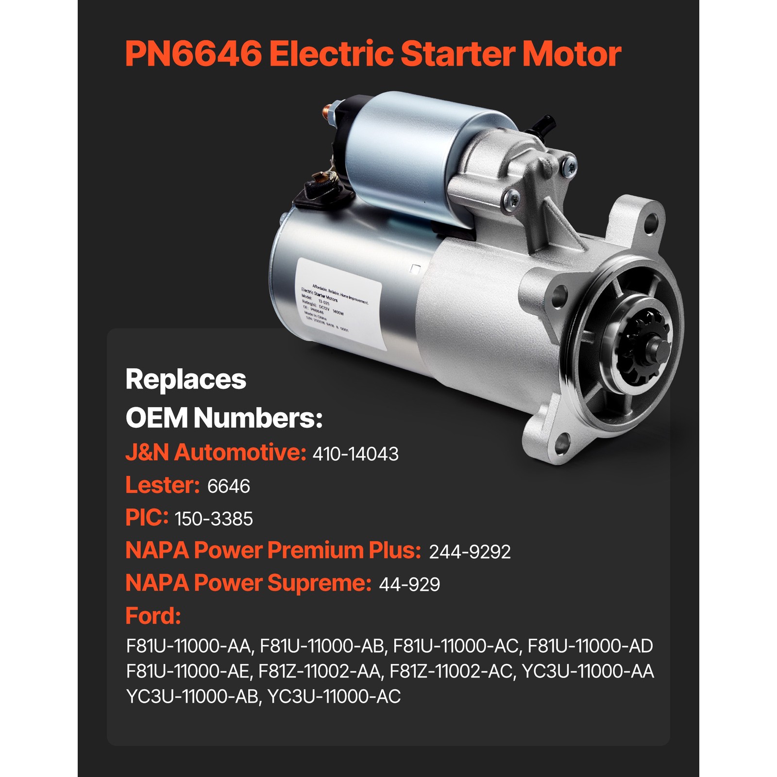 Starter Motor for Ford F-150 F-250 F-350 Super Duty 4.6/5.4/6.2/6.8L V8 V10 6646