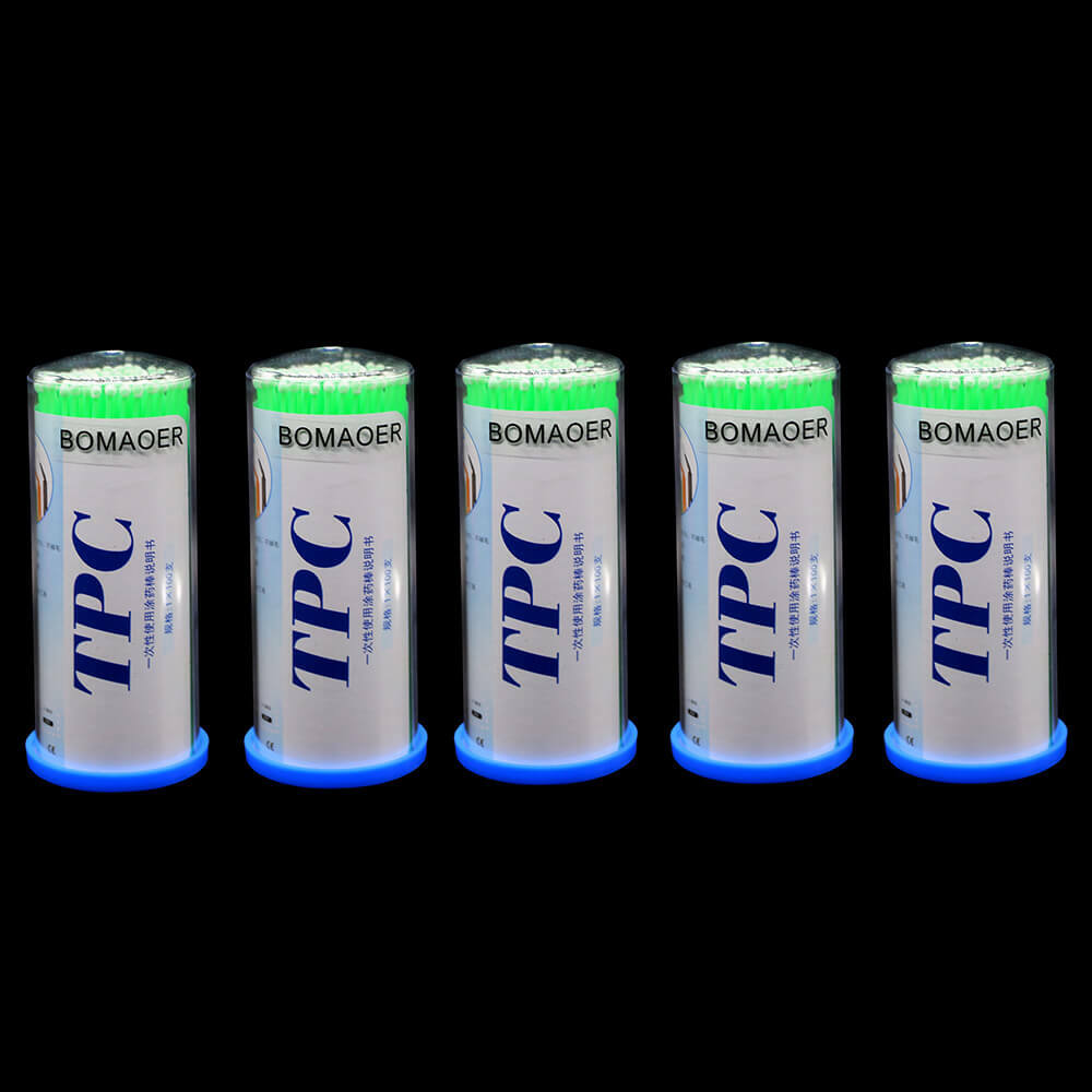 100pcs/Bottle: Micro Applicator Brushes, Dental, Bendable Disposable, Green