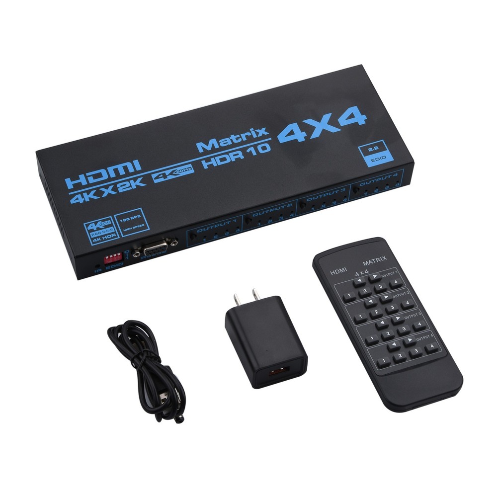 1Pack HDMI Matrix Switch 4x4 4 In 4 Out 4K W/ EDID Extractor & IR Remote Control