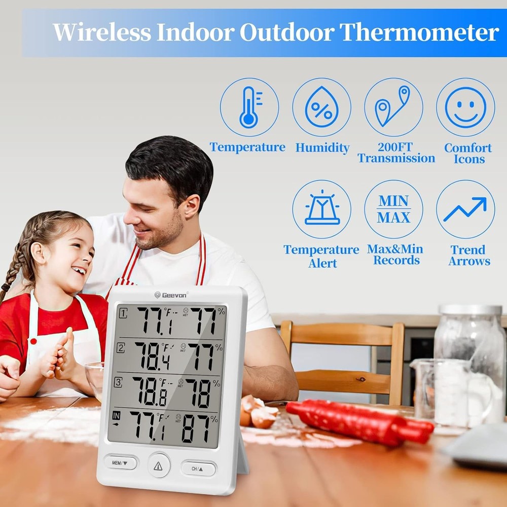 Multi-Function Wireless Hygrometer & Thermometer with 3 Sensors – Indoor/Outdoor