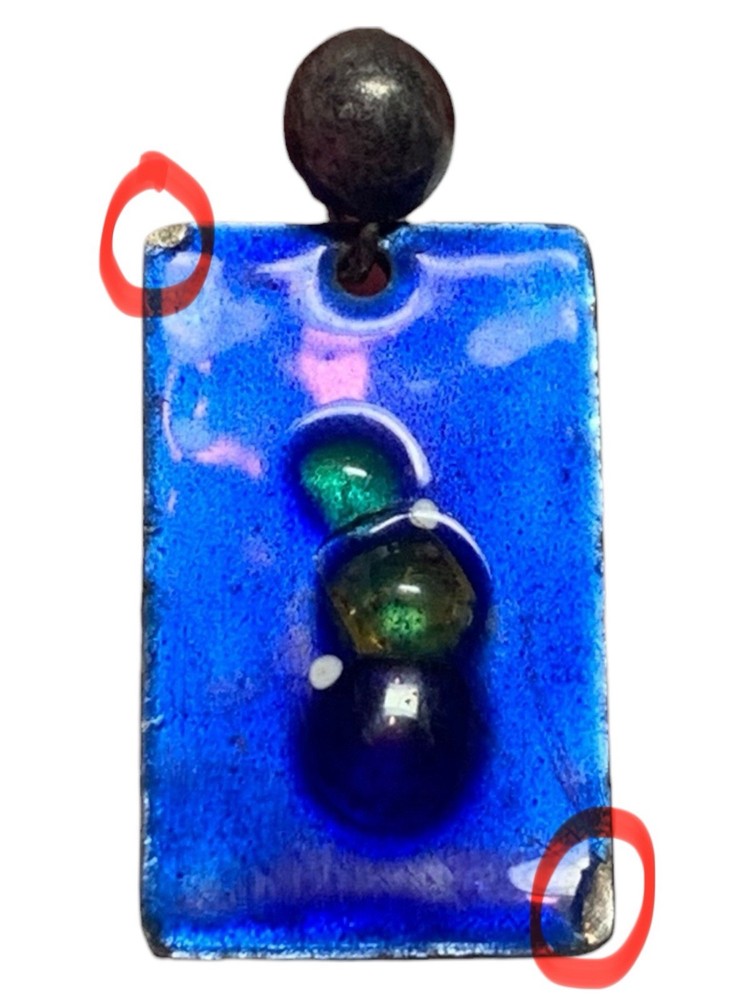 Handmade Blue Green Bubble Accent Rectangular Enamel Dangle Earrings