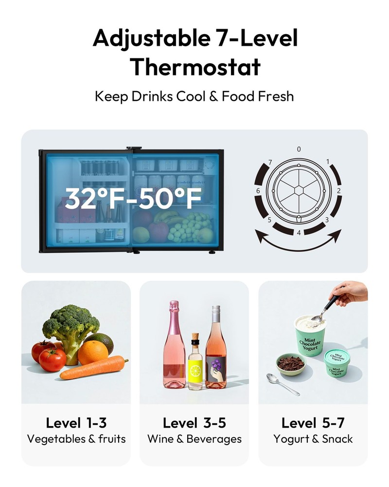 1.7 Cu.Ft Mini Fridge, Reversible Single Door Compact Refrigerator, Adjustabl...