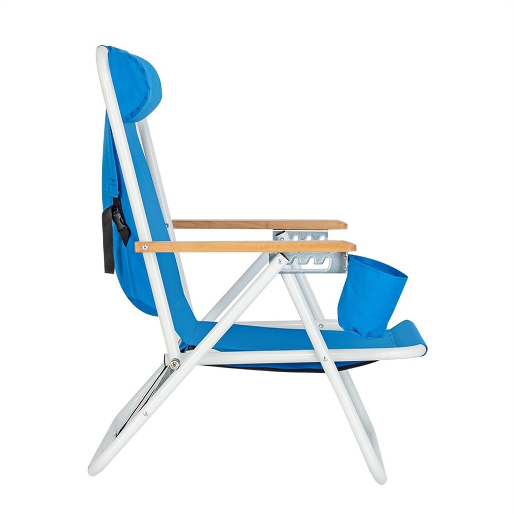 Portable Backpack Beach Chair Folding Solid Construction Camping With Cup Holder