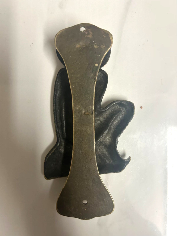 Vintage Brass Pixie Door Knocker Sitting on Toadstool, 17 cm x 8 cm
