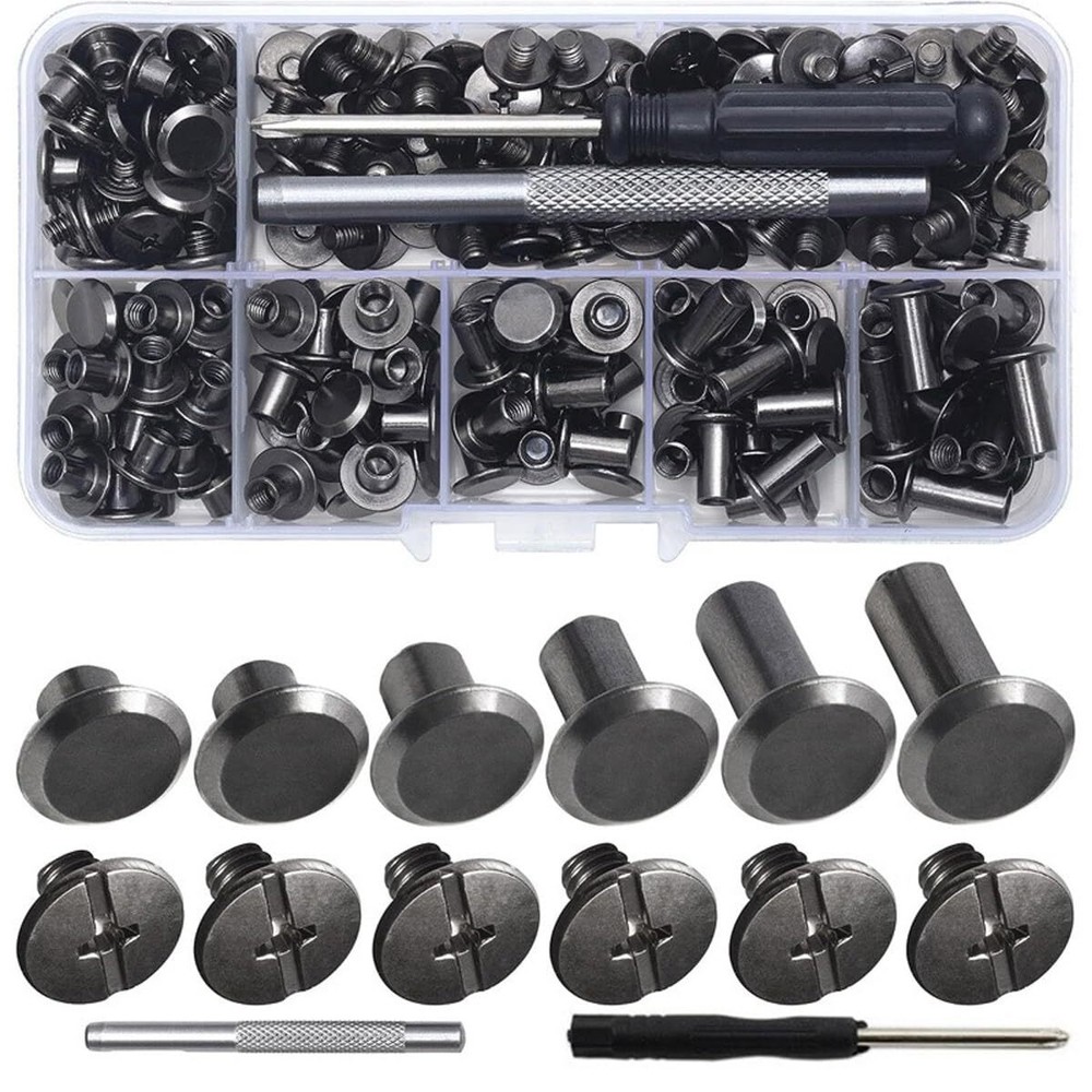 110 Set Chicago Screws Leather Rivets with 2pcs Setting Tools Assorted Screw ...