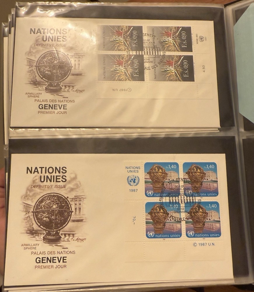 104 Mixed UNITED NATIONS First Day Covers Stamps 1985-1987 W/ Binder. Rare Lot